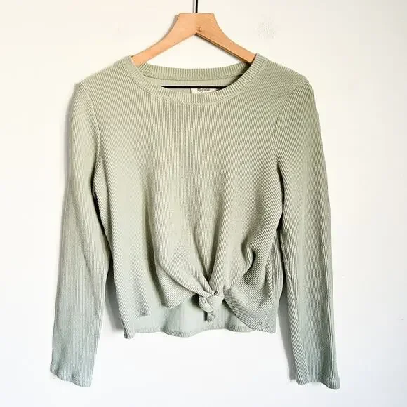 Madewell Elwood Knot Long Sleeve Crew Neck Top Green Size M - Picture 2 of 10